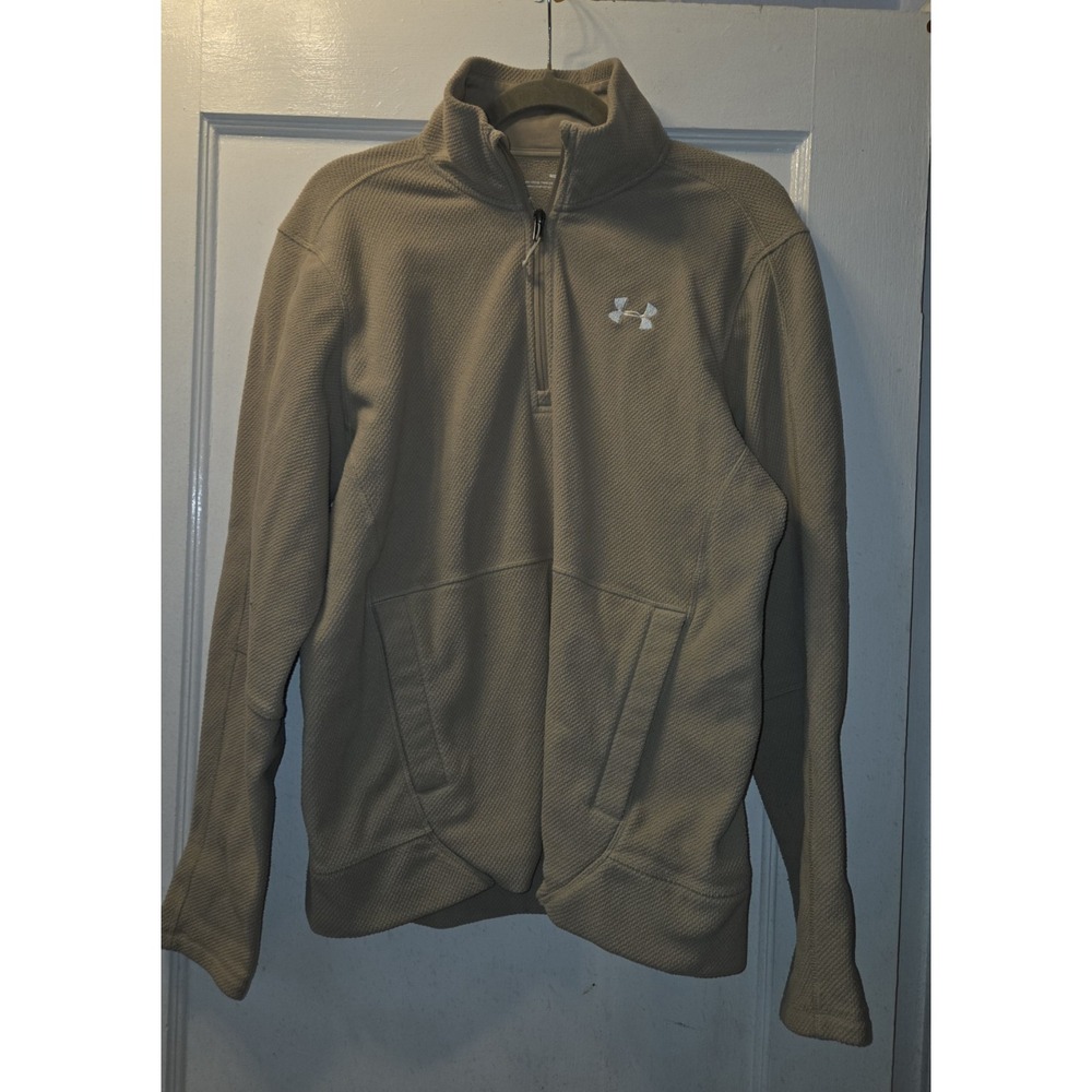 Under Armour Men's Thick Fleece QuarterZip Sweatshirt Kangaroo Pocket. Tan. M